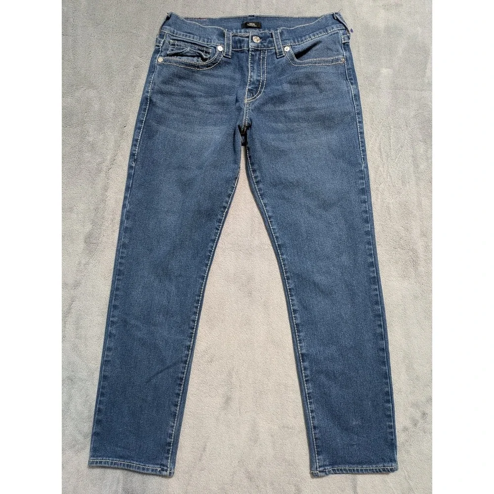 True Religion Mens Appx. 34x32 Jeans Geno Blue Relaxed Slim Denim 34
